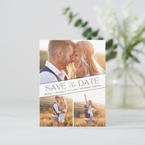 Boho 3 Photo Collage Wedding Save the Date Announcement Postcard