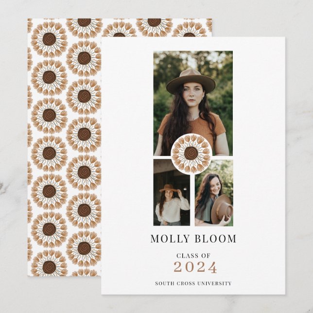 Boho 3 Photo Terracotta Graduation Announcement (Front/Back)