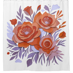 BOHO 3D SHOWER CURTAIN Purple Orange Retro Design