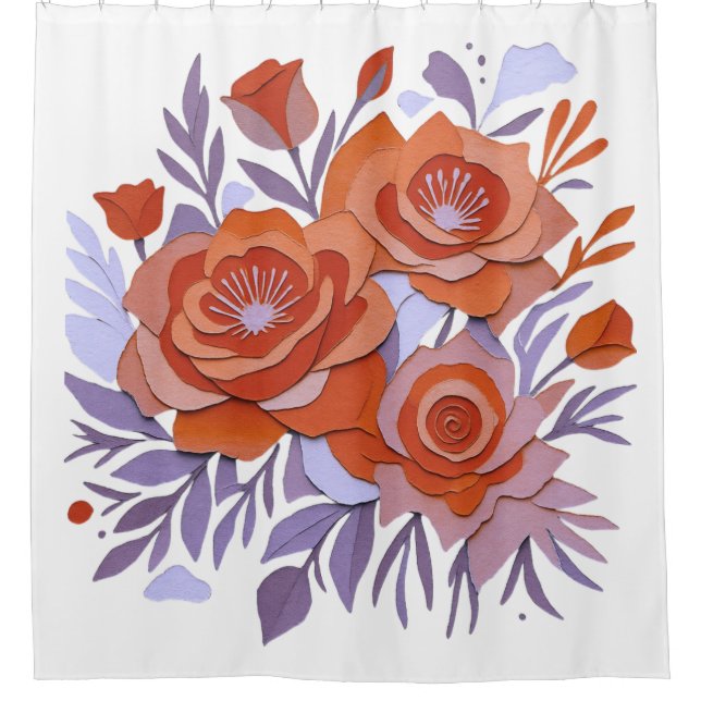 BOHO 3D SHOWER CURTAIN Purple Orange Retro Design (Front)