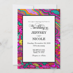 Boho 60s Retro Colorful Wedding Invitation