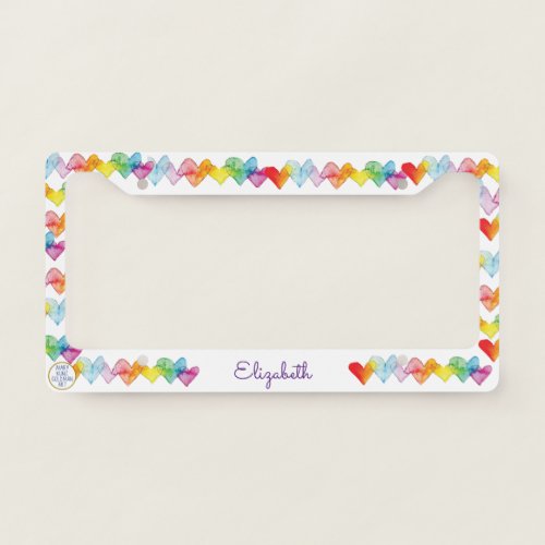 Boho 60s Watercolor Hearts Cute Girly Personalized License Plate Frame