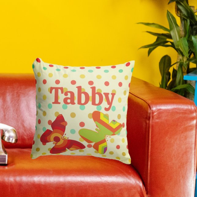 Boho 70's polka dot striped butterfly orange  throw pillow (Creator Uploaded)