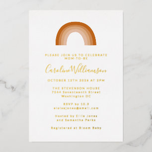 Boho 70s Rainbow Terracotta Baby Shower Gold Foil Invitation