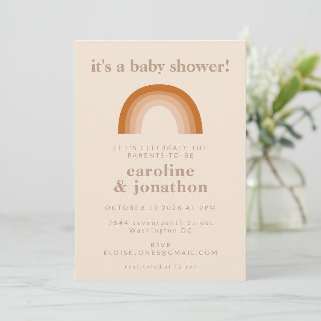 Boho 70s Rainbow Terracotta Couples Baby Shower  Invitation (Standing Front)