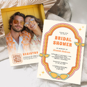 Boho 70s Retro Colorful Groovy Frame Bridal Shower Invitation