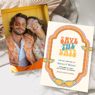 Boho 70s Retro Colorful Groovy Frame Wedding Save The Date