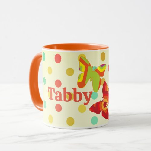 Boho 70s stripe polka dot butterfly orange  mug