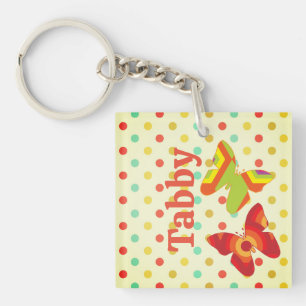 Boho 70's striped polka dot butterfly orange yello keychain