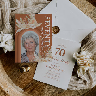 Boho 70th Birthday Photo Invitation