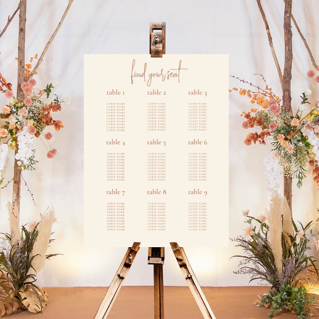 Boho 9 Table Cream Wedding Seating Chart Foam Board (9 table Seating Chart. Please message me if you need more or less tables)