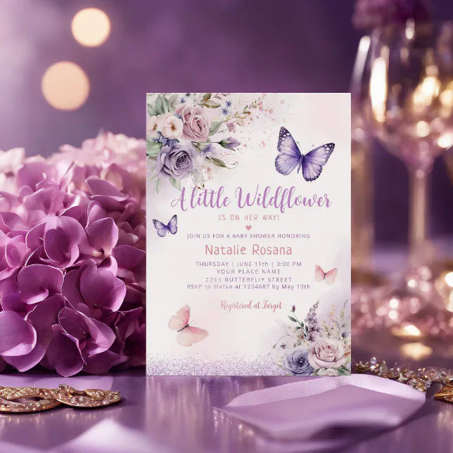 Boho A Little Butterfly Floral Girl Baby Shower Invitation 