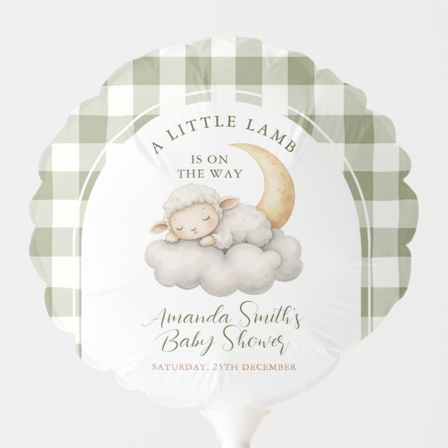 Boho A little lamb baby shower Green Gingham  Balloon (Front)
