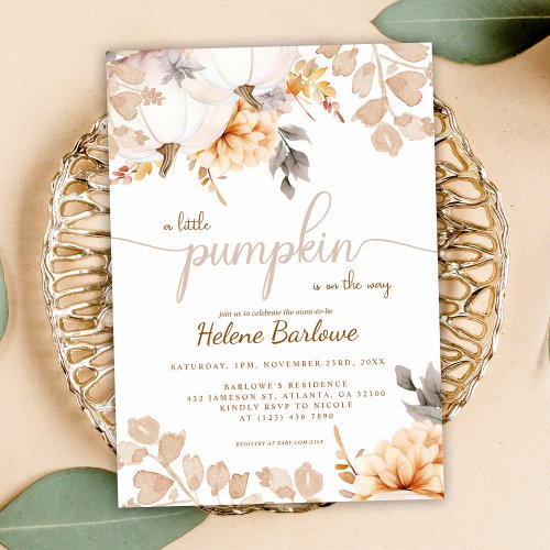 Boho A Little Pumpkin Fall Autumn Baby Shower Invitation