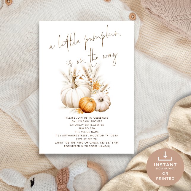 Boho A Little Pumpkin Grasses Baby Shower Invitation (Creator Uploaded)