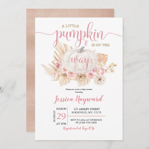 Boho A Little Pumpkin Is On The Way Baby Shower In Invitation