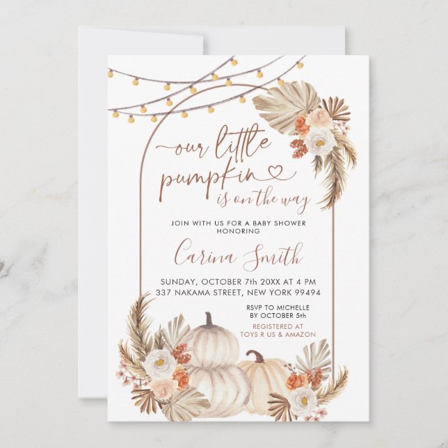 Boho A Little Pumpkin Is On The Way Baby Shower Invitation (Front)