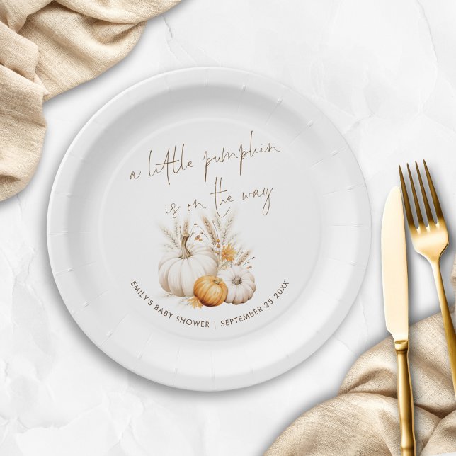Boho A Little Pumpkin is on Way Baby Shower Paper Plates (Creator Uploaded)
