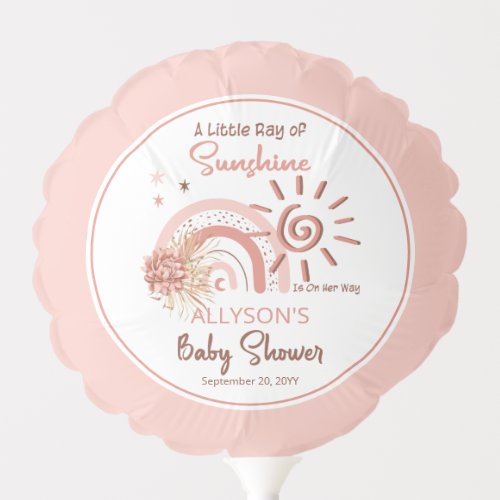 Boho A Little Ray of Sunshine Girl Baby Shower Balloon
