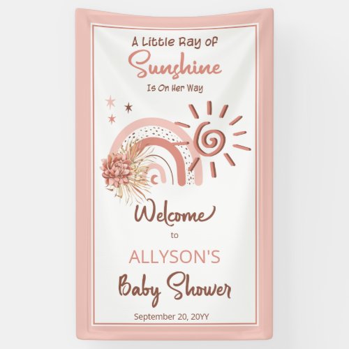 Boho A Little Ray of Sunshine Girl Baby Shower Banner