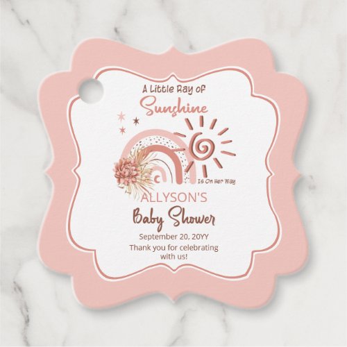 Boho A Little Ray of Sunshine Girl Baby Shower  Favor Tags