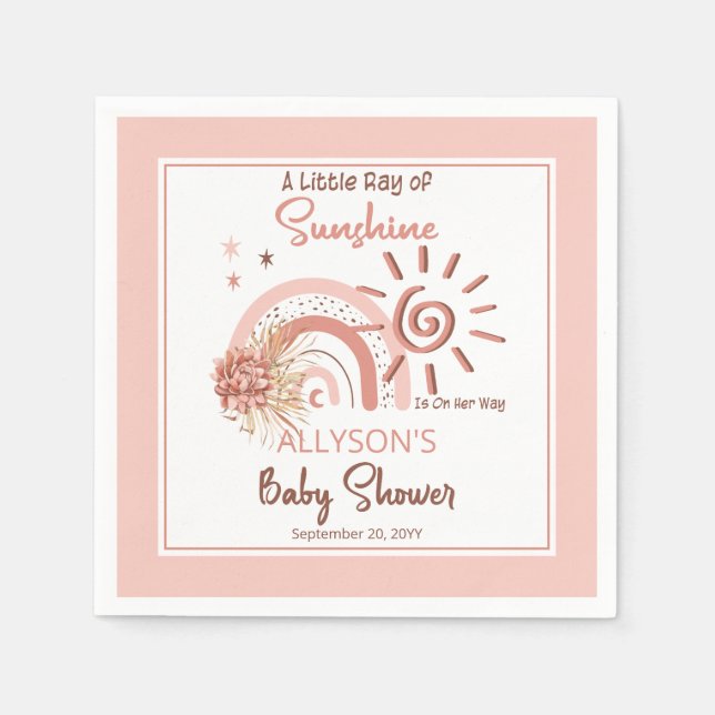 Boho A Little Ray of Sunshine Girl Baby Shower Napkins (Front)