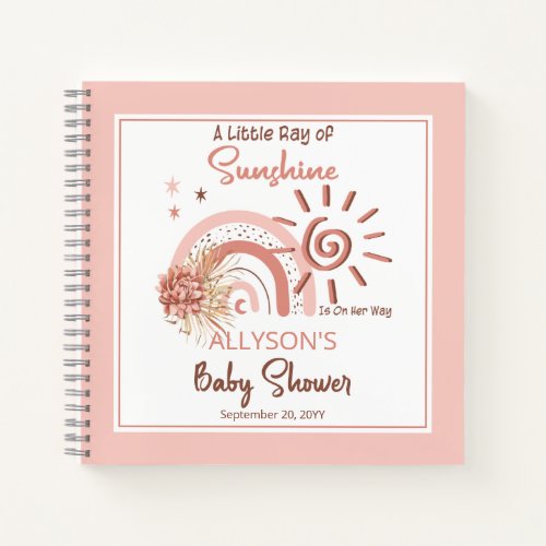 Boho A Little Ray of Sunshine Girl Baby Shower Notebook