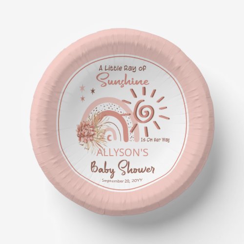 Boho A Little Ray of Sunshine Girl Baby Shower Paper Bowls