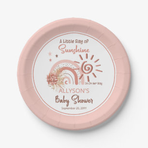Boho A Little Ray of Sunshine Girl Baby Shower Paper Plates
