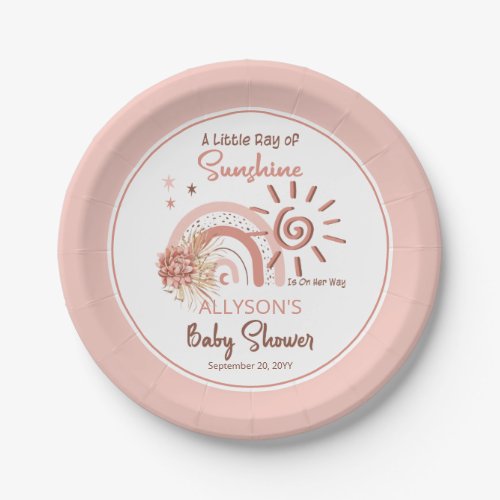 Boho A Little Ray of Sunshine Girl Baby Shower Paper Plates