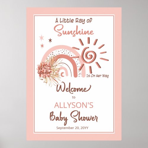 Boho A Little Ray of Sunshine Girl Baby Shower Poster