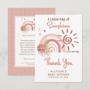 Boho A Little Ray of Sunshine Girl Baby Shower  Thank You Card