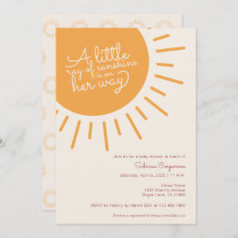 Boho A little ray of sunshine is on her way girl Invitation
