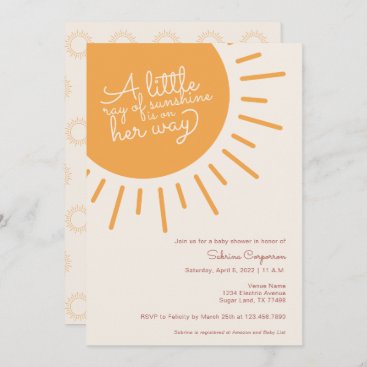 Boho A little ray of sunshine is on her way girl   Invitation