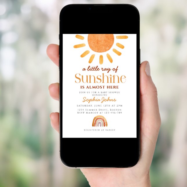Boho A Little Ray of Sunshine Rainbow Baby Shower Invitation (Front Digital)