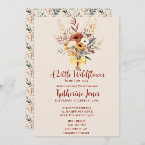 Boho A Little Wildflower Girl Baby Shower   Invitation