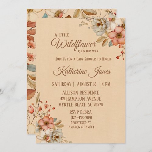 Boho A Little Wildflower Girl Baby Shower   Invitation