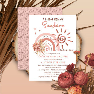 Boho A Ray of Sunshine Drive By Girl Baby Shower Invitation