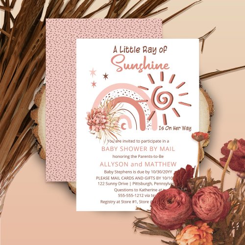 Boho A Ray of Sunshine Girl Baby Shower by Mail  Invitation