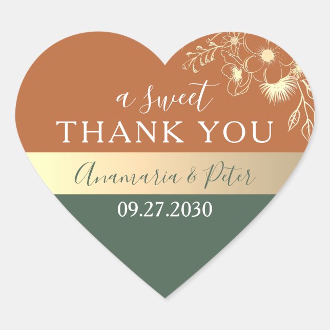 Boho A Sweet Thank You Wedding Favor Heart Sticker (Front)