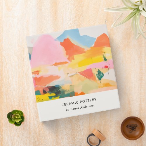 Boho Abstarct Moutain Landscape Pink Blue Orange 3 Ring Binder