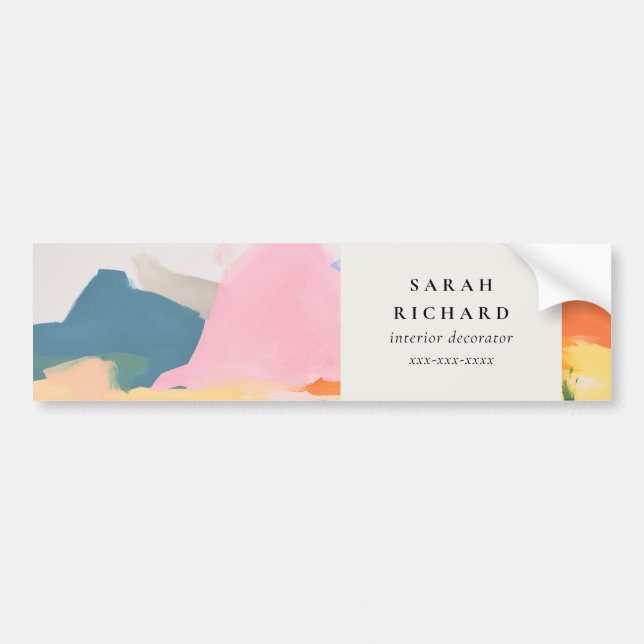 Boho Abstarct Moutain Landscape Pink Blue Orange Bumper Sticker (Front)