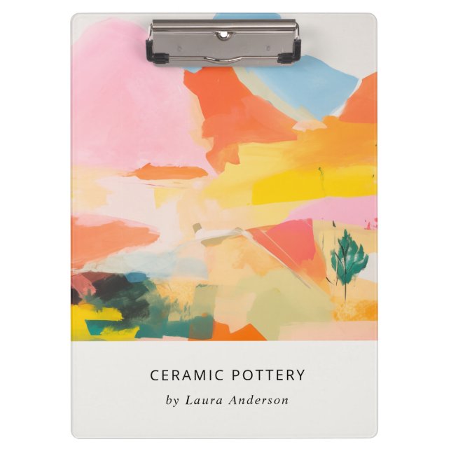 Boho Abstarct Moutain Landscape Pink Blue Orange Clipboard (Front)
