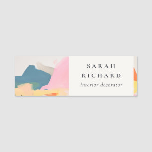 Boho Abstarct Moutain Landscape Pink Blue Orange Name Tag