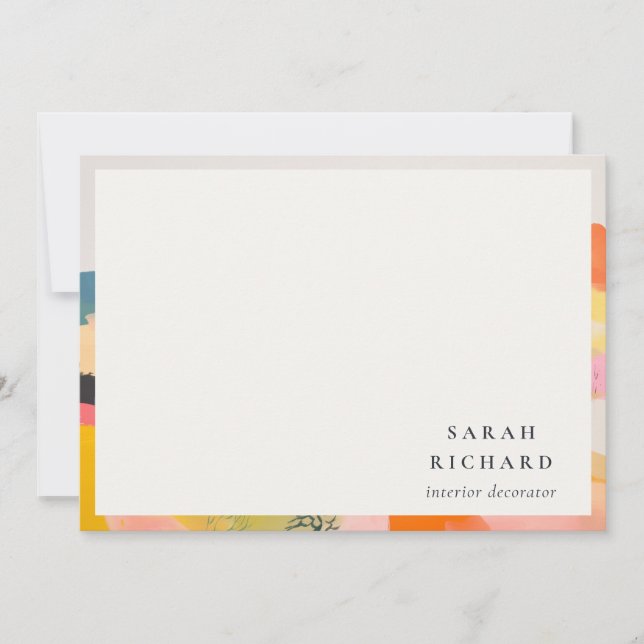 Boho Abstarct Moutain Landscape Pink Blue Orange Note Card (Front)