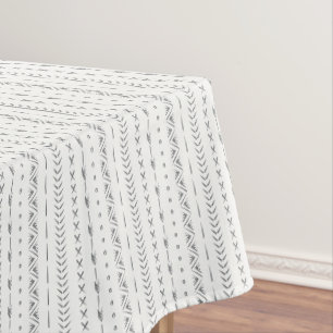Boho Abstract Arrow Stripe Geometric White Gray Tablecloth