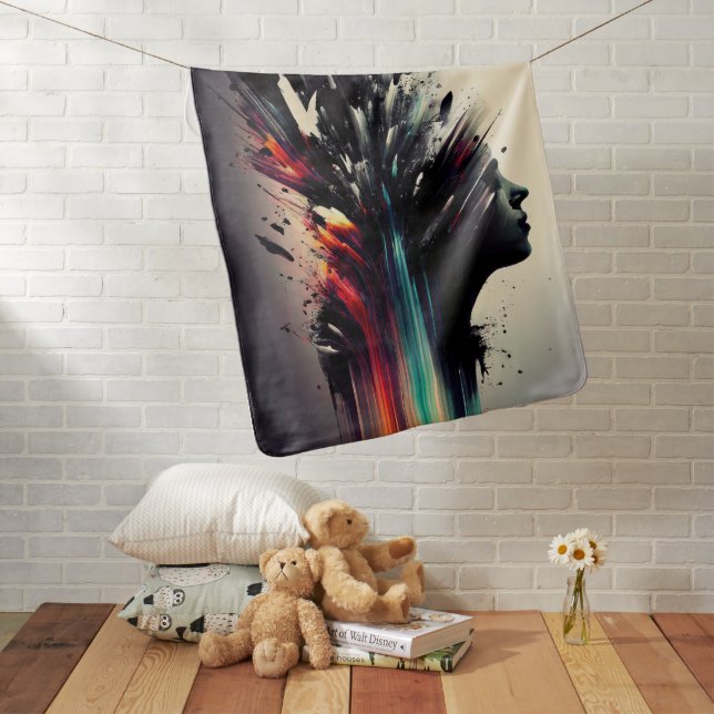Boho abstract art with girl face baby blanket (In Situ)