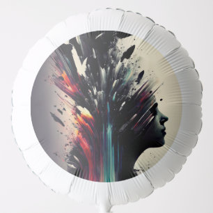 Boho abstract art with girl face balloon