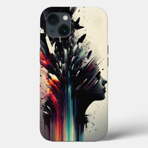 Boho abstract art with girl face iPhone 13 case