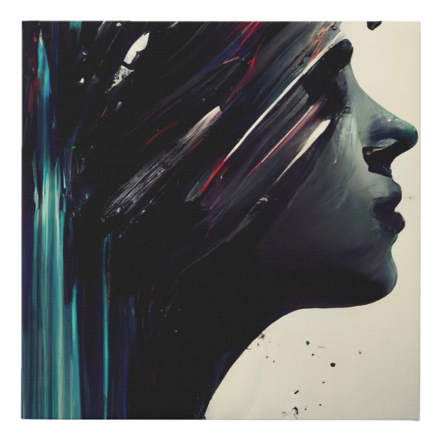 Boho abstract art with girl face faux canvas print (Front)